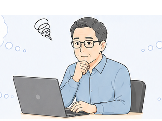 業務システム案件の工数や採算を考えながらパソコンに向かう事業者のイラスト
