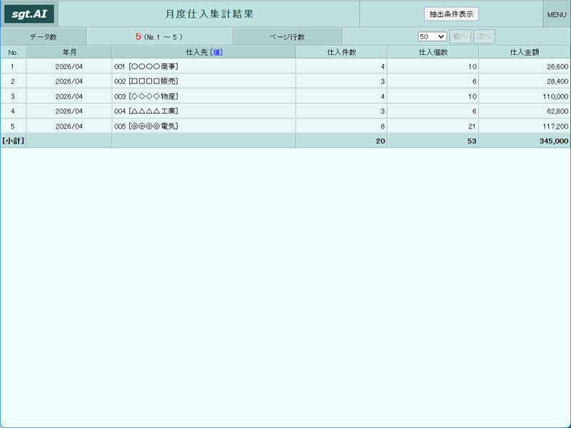 画像拡大 更新先テーブル集計結果画面